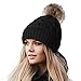 Women's Winter Soft Knitted Beanie Hat with Faux Fur Pom Pom,Black