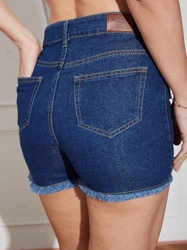 Image of Miss Chase Women's Relaxed Fit Mid Rise Highly Distressed Regular-Length Denim Shorts