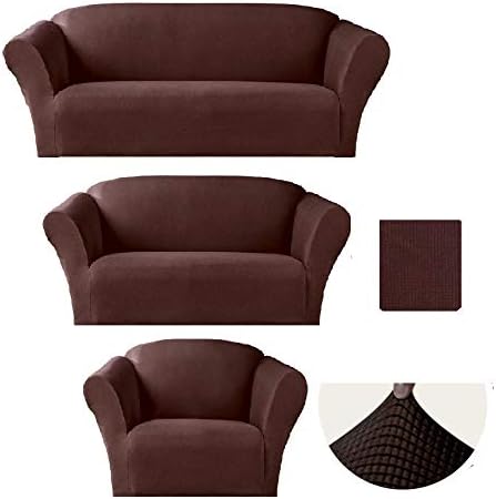 Miniatura 1 de LinenTopia Juego de fundas de sofá de 3 piezas (sofá, sofá biplaza y silla), color sólido, ajuste elástico, protector de muebles, poliésterelastano,