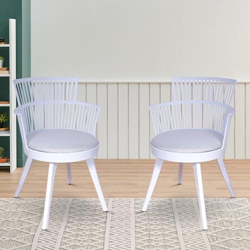Image of Creative White Cafe Chair with Slatted Back, Stylish Cushioned seat for Comfort and Elegance.Perfect for Living Rooms, Balconies | CS-1221 /P2