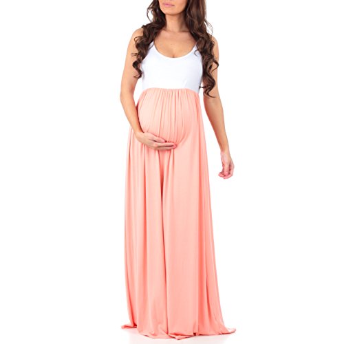 Mother Bee Women's Sleeveless Ruched Color Block Maxi Maternity Dress by Made...