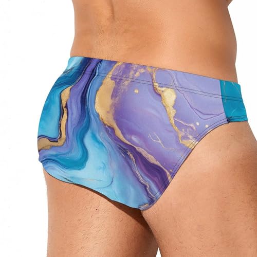 Purple Blue and Gold Marble Abstract Mens Swim Briefs Quick Dry Swim Trunk Bikini Underwear Swimsuit3