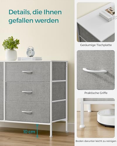 SONGMICS Kommode mit 5 Schubladen, Aufbewahrungsschrank mit 6 Stoff-Schubladen, 40 x 117 x 77,5 cm, modern, weiß-hellgrau LTS833W01
