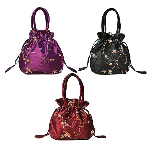 Leadigol Bolsas de seda con cordón, bolsa de joyería bordada vintage, cartera bordada de brocado chino