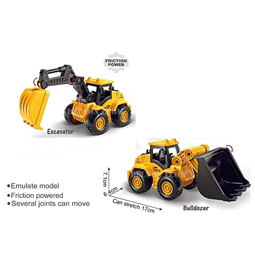 Image of DEUSON ECOM Unbreakable Construction Vehicles for Kids Pretend Play Toy Trucks Bulldozer Play Set Building Vehicles Set for Kids 3-14 Years Excavator (210-13) - Multicolor