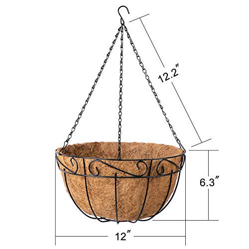 Amagabeli 4 Pack 12 Inch Hanging Baskets For Plants Flowers Planter Metal Outdoor Indoor Round Wire With Coco Coir Liner Plant Pots Hanger Garden Artificial Christmas Decoration Black Basket121 #TOP1