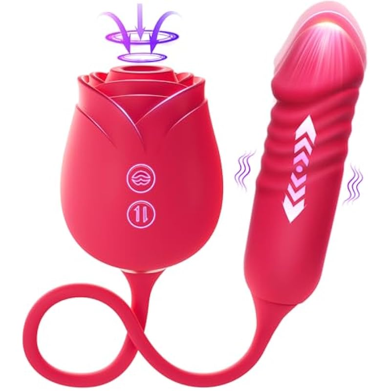 Vibrator Dildo Sex Toys for Women - MOOLIGIRL Rose Sex Toy with Thrusting G Spot Vibrators &amp; 10 Sucking Modes for Clitoral Nipple Stimulation Anal Dildos Adult Sex Toys Games for Couples Sex Machi