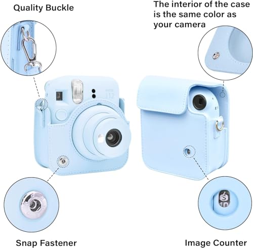 Image of Instant Mini 12 Instant Camera Accessories PU Leather Case + Fuji 20 Shot Mini Films + 64 Photos Album + 5 Plastic Frame + 10 Paper Hanging Frame + 20 Stickers (Blue)