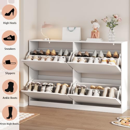 White Hidden Shoe Storage Cabinet for Entryway with 4 Flip Drawers - Image 4