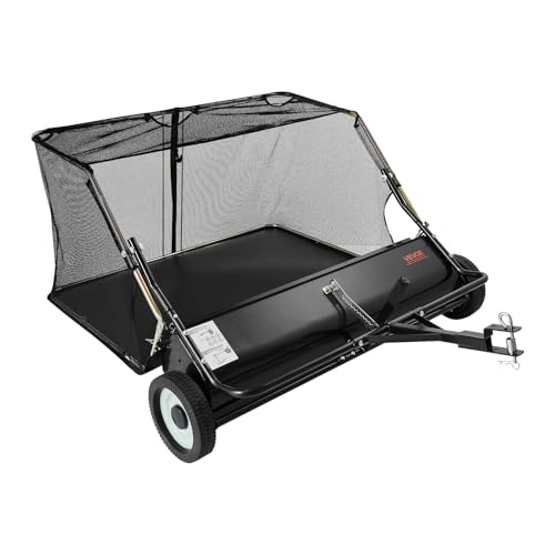 VEVOR Tow Behind Lawn Sweeper, 48 in Pull Behind Yard Sweeper, 26 cu. ft Hopper Bag Capacity, Leaf & Grass Collector with Dumping Rope, Adjustable Sweeping Height, Garden Sweepers for Lawn Farm