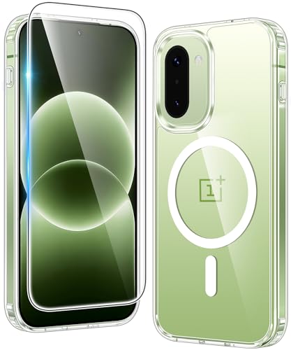 Image of FNTCASE for Oneplus 15R Case Clear: One Plus 15R Case with Screen Protector Drop Proof Slim Anti Yellowing Rugged Shockproof Protective Transparent Cover (Clear Magnetic)
