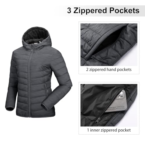 Image of Outdoor Ventures Women's Packable Lightweight Full-Zip Puffer Jacket with Hood Quilted Winter Coat