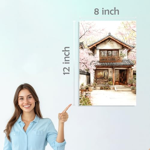 Image of SiddArtify Asian Wall Art Poster Print Set - Watercolor Landscape & Building Decor for Living Room Bedroom Office - 8x12 Sticker Pack of 6