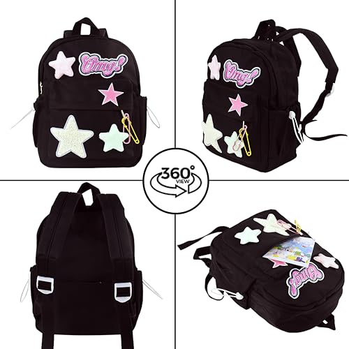 Y2K Star Backpack for Teen Girls Kawaii Aesthetic Bag Cute Small Backpack 12.2 inch Trendy Casual Daypack (Black)3