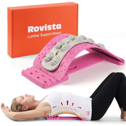 Premium Back Stretcher for Lower Back Pain Relief 4-Level Adjustable Lumbar Support Board with Soft EVA Massage Strip Durable & Portable Back Cracker to Release Tension and Reset Your Day (Pink)