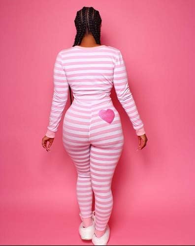 Women Striped Christmas One Piece Pajamas V Neck Long Sleeve Jumpsuit Bodycon Bodysuit Romper Sleepwear - Image 2