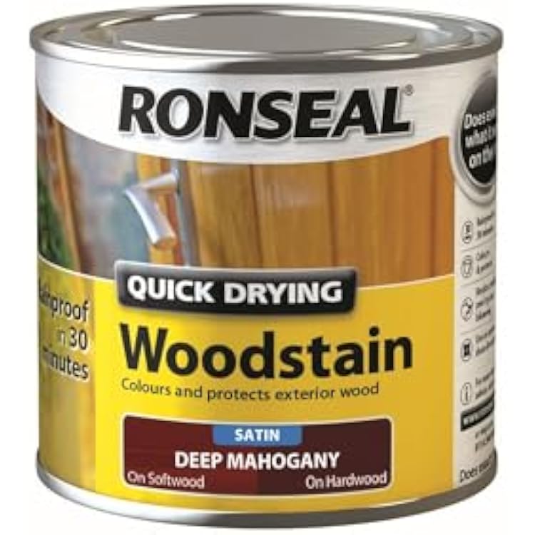 Ronseal QDWSDM250 250ml Woodstain Quick Dry Satin Deep - Mahogany