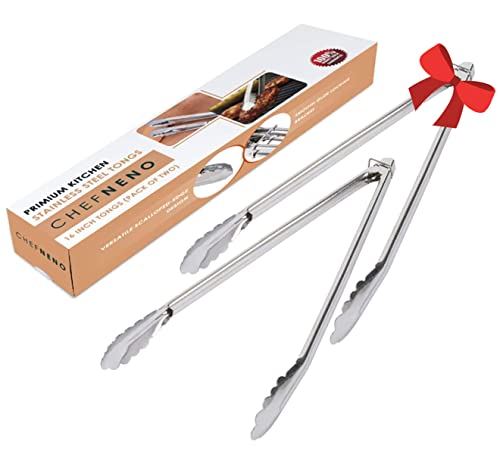 Chefneno Kitchen 16-Inch Food Tongs Stainless-Steel Heavy Duty Utility Metal Tongs For Cooking Grilling Barbecue Bbq And Serving Salad (2 Pack) #TOP7