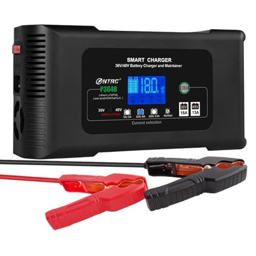 HTRC 36Volt Golf cart Charger Car Battery Charger Trickle Charger 36V 18Amp 48V 13Amp Battery Charger for EZGO TXT/Medalist Car, Boat, Lithium,LiFePO4,Lead-Acid AGM/Gel/SLA Battery Charger