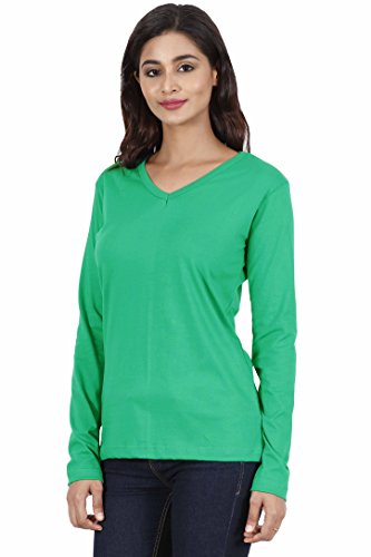 Image of FLEXIMAA Women's Cotton Plain V Neck Full Sleeve T-Shirt