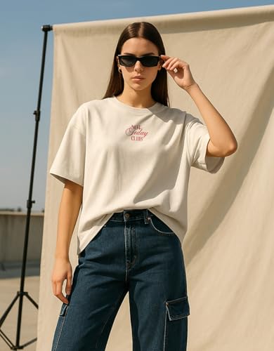 Image of Cotton Blend Oversized Baggy Fit Drop Shoulder Graphic Printed Half Sleeve T-Shirt Combo for Women (Pack of 3) (Sizes: S to 2XL)