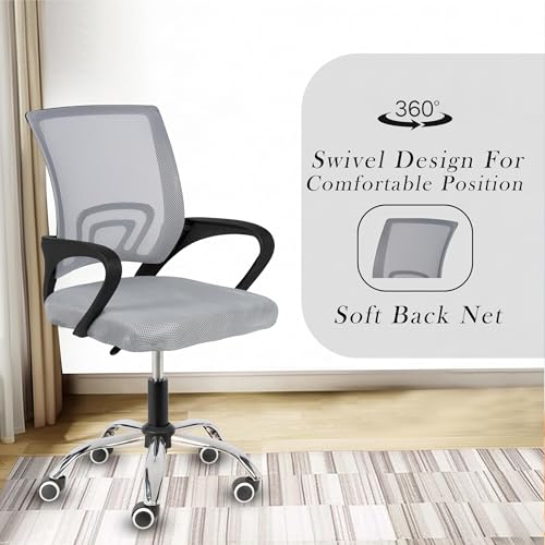 Image of Casa Copenhagen Mesh Mid Back Office /Study /Computer /Revolving /Desk Chair for Work from Home -Metal Base, Height Adjustable Seat- Grey & Black Handle