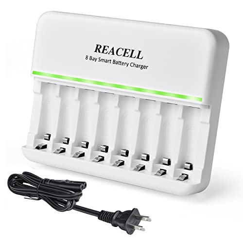 REACELL 8 Slots AA AAA Battery Charger, 1.5V 8 Bays Individual Fast AC Charger for Ni-MH Ni-CD AA AAA Rechargeable Battery