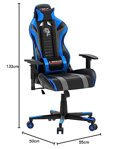 ELG, CH05BKBL, Cadeira Gamer Black Hawk c/Apoio Cervical, Encosto Reclinável, Apoio de Braços, Ajust