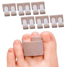 Sumifun Hammer Toe Corrector Straightener للنساء Buddy Toe Wraps، 12 عبوة من أشرطة أصابع القدم لأصابع القدم المكسورة، دعامة لأصابع القدم، بيج