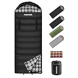 Poepore Schlafsack Outdoor für Erwachsene Leicht 3-4 Jahreszeiten Baumwolle Schlafsäcke Kleines Packmaß Deckenschlafsack mit Kissen Reißverschluss für Arme und Füße Schwarz