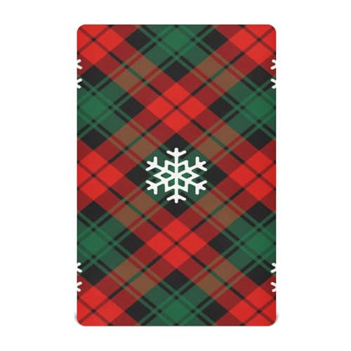 Moudou Christmas Snowflake Plaid Playard Sheet for Boy Girls, Soft Breathable Fitted Toddler Sheet for Standard Playard Bed Mattress, 39 x 27 x 5 Inch