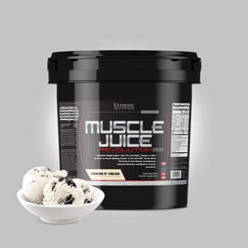 Ultimate Nutrition Muscle Juice Revolution 2600 Weight Gainer, Intestinal Health, Muscle Recovery with Glutamine, Micellar Casein and Time Release Complex Carbohydrates, Cookies N Cream Powder, 11.1 Pounds 6 Ultimate Nutrition Muscle Juice Revolution 2600 Weight Gainer, Intestinal Health, Muscle Recovery with Glutamine, Micellar Casein and Time Release Complex Carbohydrates, Cookies N Cream Powder, 11.1 Pounds