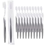 Grey Handle Toothbrush, Bulk Disposable Toothbrushes Individually Packaged for Travel, Hotel (20)