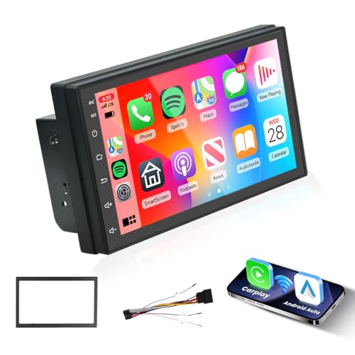 Podofo 2 DIN Radio de Coche Android Carplay Android Auto Hi-Fi Pantalla Táctil de 7' GPS WiFi Bluetooth FM RDS Radio 2 USB Reproductor de Estéreo para Automóvil de Doble DIN+Cable ISO+Marco