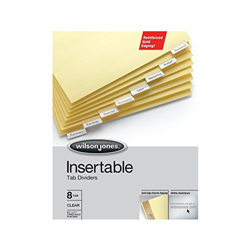Wilson Jones Insertable Tab Dividers- Gold Line, 8-Tab Set, Clear Tabs on Buff Paper (W54131A)