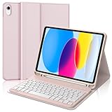 JADEMALL Für iPad Hülle mit DE Tastatur ohne Beleuchtung & Touchpad, Kompatibel mit iPad 11 Generation A16 2025 und 10 Generation 2022, Magnetische Kabellose Bluetooth Schutzhülle - Sakura-Pulver