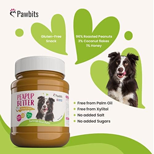Coconut Peanut Butter for Dogs - 350g With Coconut & Honey 100% Natural Pure Protein Dog & Puppy Treat - Pawbits UK Made with No Added Oil, Sugar, Salt, or Xylitol