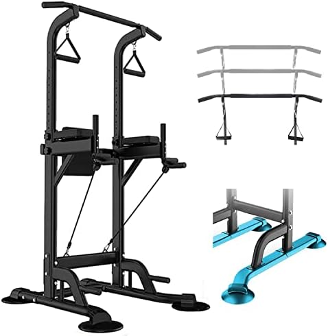 Power Tower Dip Station, Power Tower Pull Up Bar Station, Adjustable Height Pull Up Bar and Dip Station, Strength Training Workout Equipment for Home Gym