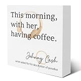 Farmhouse This Morning With Her Having Coffee Wooden Box Rustic Style Coffee Quote Wood Block Tabletop Sign Wedding Gift Desk Decor for Home Kitchen Shelf 5 X 5 Inches