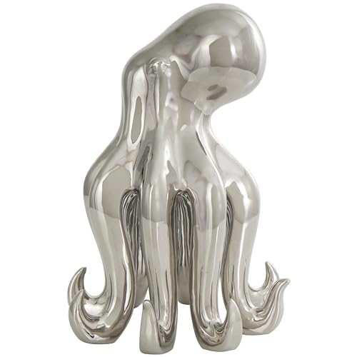Image of Deco 79 Ceramic Octopus Decorative Sculpture Tall Standing Home Decor Statue, Accent Figurine 8 inch x 9 inch x 12 inch, Silver