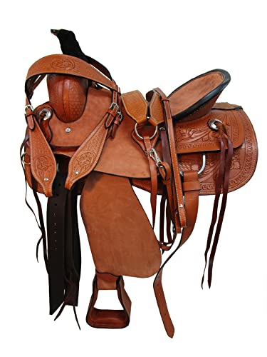 Brown Leather Western Roping Ranch Saddle 15 16 17 18 Tooled Horse Tack Set (17 Inch) #TOP1