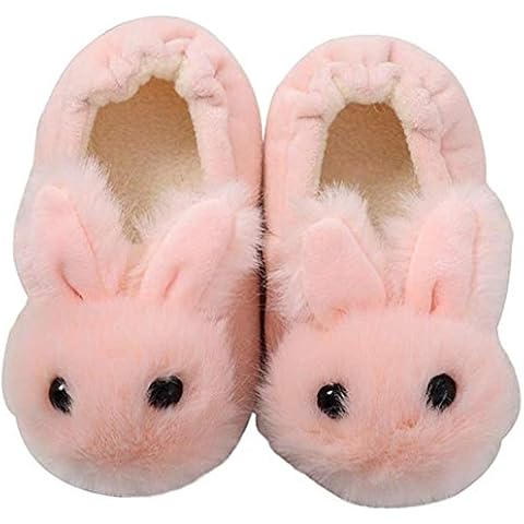 Yeeteepot Kids Boys Girls Plush House Slipper Cute Cartoon Animal Slippers Anti-Slip Rubber Sole Shoes Unisex Toddler Winter Warm Home Shoes Pink, Size 10/11 UK Child = Label 19/20 Cover