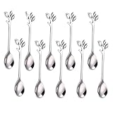 Stainless Steel Leaf Coffee Spoon, SZBAIDEKJ 10 Pcs Creative Tableware Dessert Spoons, Stirring, Mix