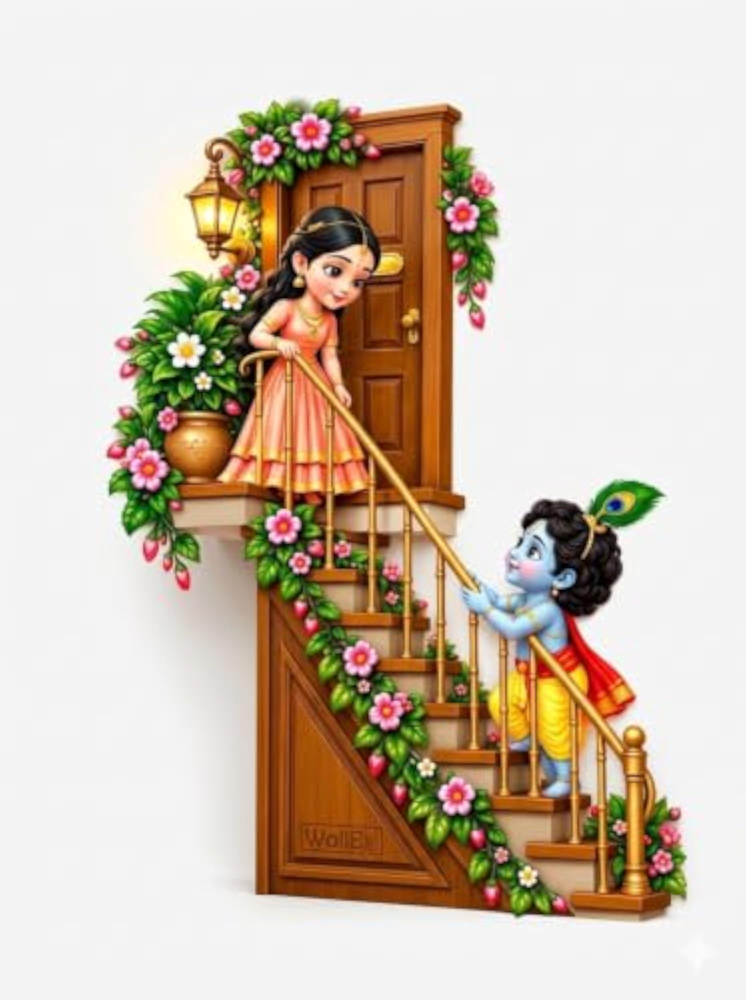 Krishna Radha Staircase Wall Decal Sticker