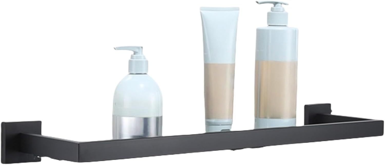 Glass Bathroom Shelf Wall Mounted, 22.32-Inch, 8mm Thick Tempered Glass, Modern Square Design, Matte Black