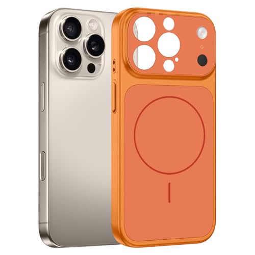 MARGOUN Converter Case for iPhone 15 Pro Max to 17 Pro Max Compatible with Magnetic Charger Hard TPU Material Slim Protective Cover with Camera Guard Shockproof Frame (Orange 15 Pro Max)
