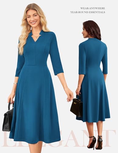 Image of GRACE KARIN Work Dresses for Women 2026,Midi Business Dress,3 /4 Sleeve Classy Fit and Flare Dress with Pocket