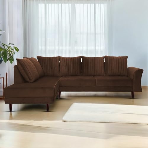 Image of Gratly LHS 4 Seater L Shape Sofa Set for Living Room (Brown Colour) Premium Fabric Sofa
