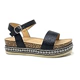  Angkorly - Zapatillas Moda Sandalias Folk/Etnico comode Plano Mujer Tachonado Corcho Plataforma 5 CM - Negro 57 1039 T 37