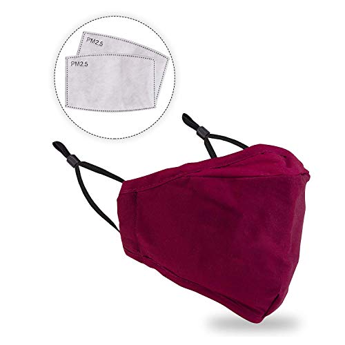 Pack of 3 Face Mask Washable Reusable Red Face Mask with Filter, Activated Carbon Filter Face Covering Protection from Airborne Irritants